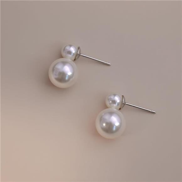 Gold-Plated Double Pearl Drop Earrings โ Timeless White Pearls, Lightweight - Picture 5 of 7